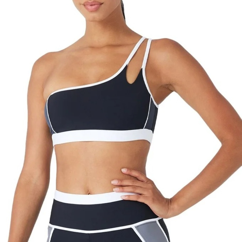 NWT GiGi C Faith Asymmetrical Bra in Black/Stormy Grey/White Sz L